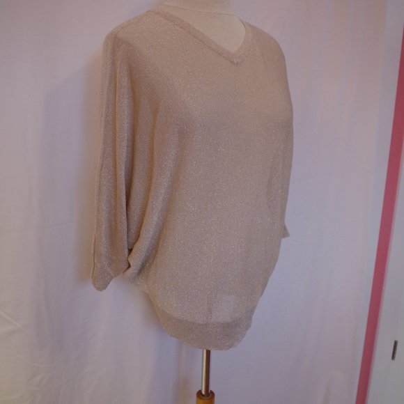 DKNY C Fine Knit Dolman Sleeve Metallic Champagne Sweater- Sz. XS - Picture 4 of 6